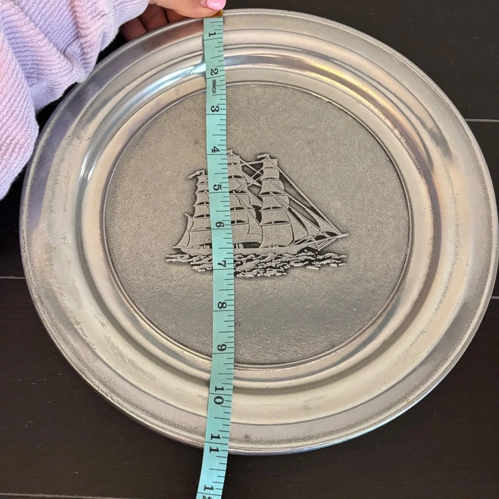 Wilton RWP Armetale Pewter Sailing Ship Plate Columbia PA USA Nautical 10.75 in‎